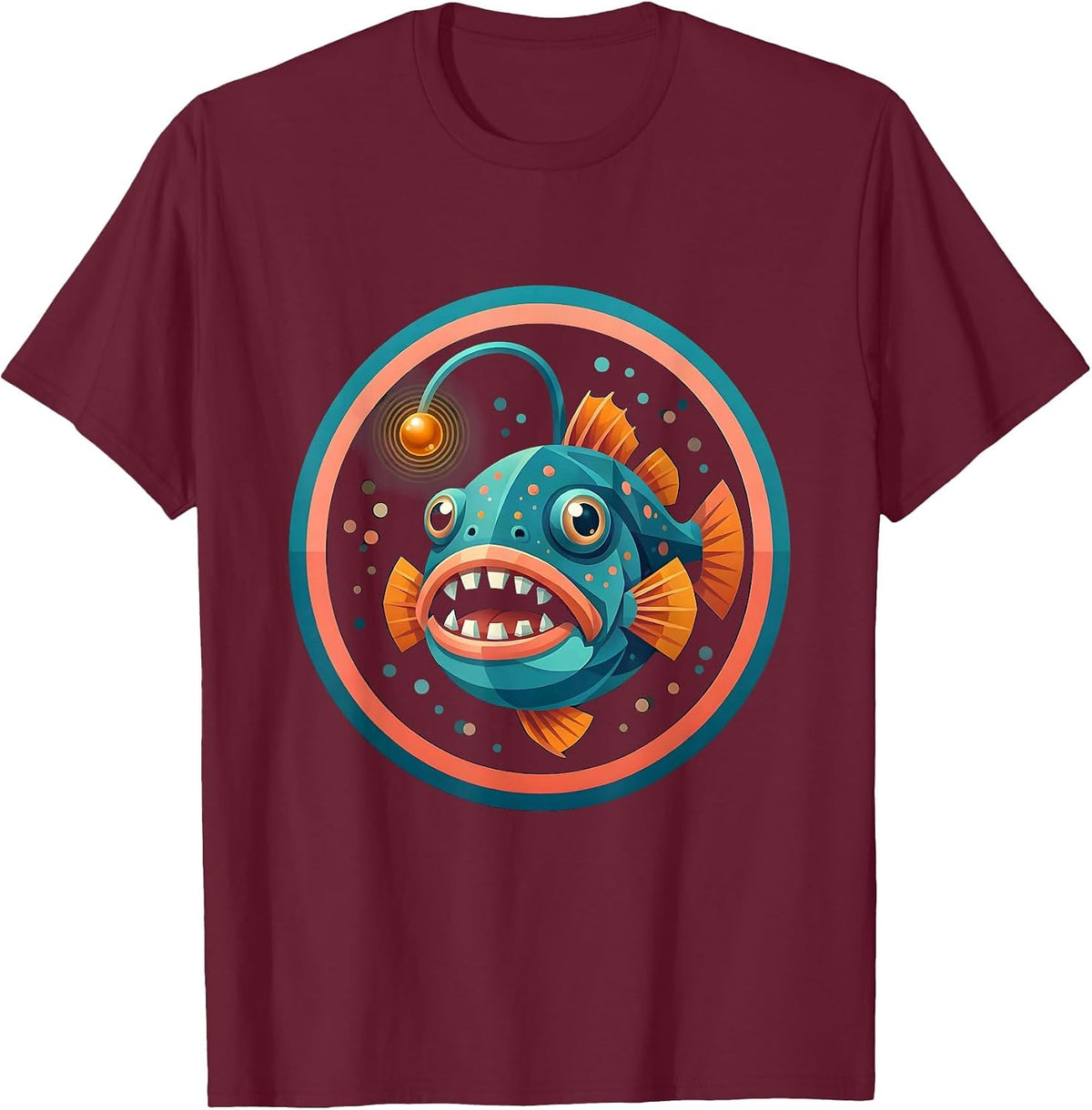 Autism Bioluminescent Deep-Sea Fish Illustration T-Shirt - Burgundy