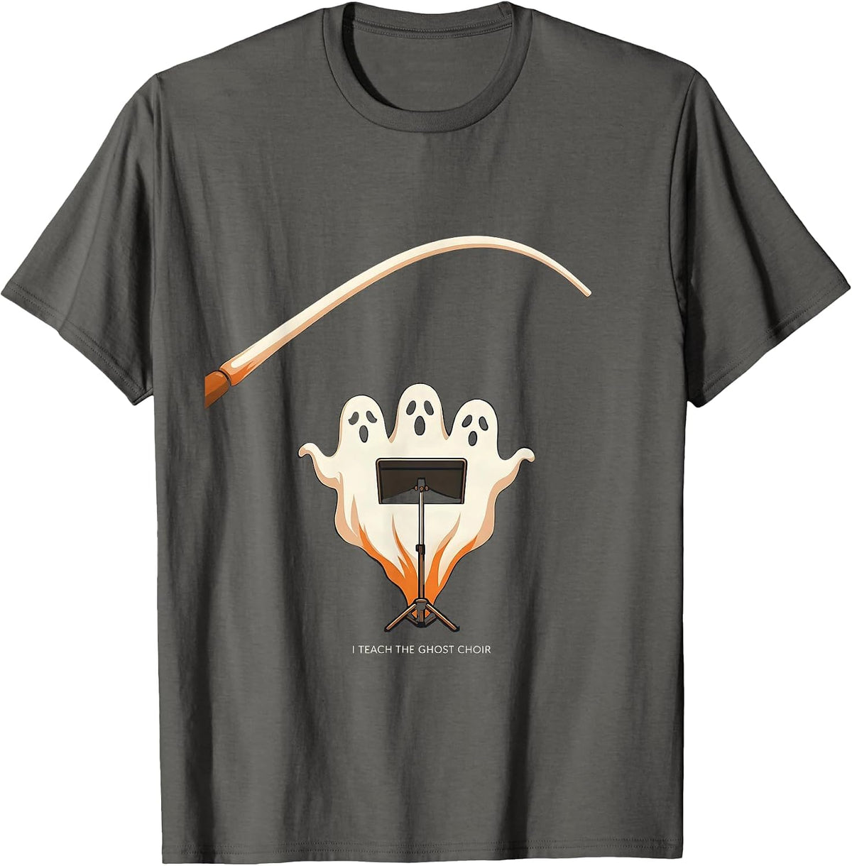 I Teach The Ghost Choir Funny Music Teacher Halloween Ghost T-Shirt - Asphalt Grey