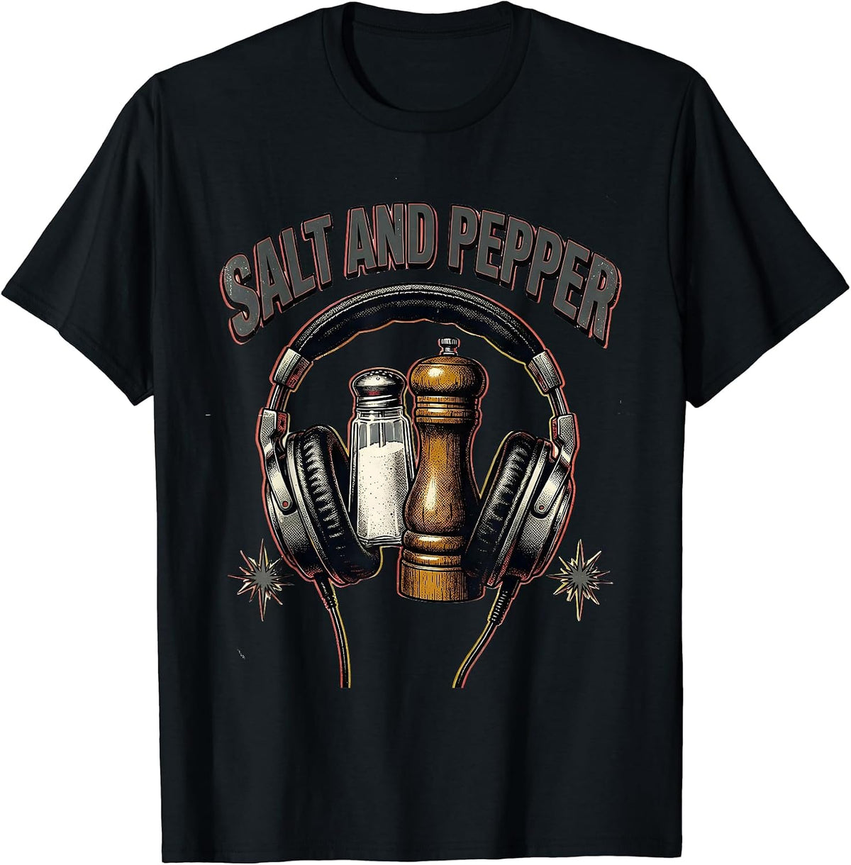 Men's Salt And Pepper Distressed Retro 80s 90s Music Nostalgia T-Shirt - Black
