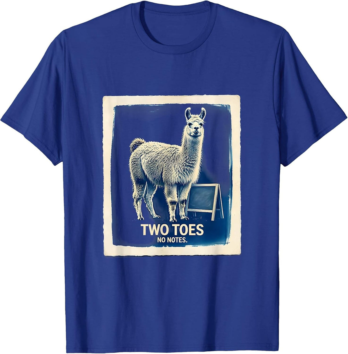 Men's Two Toes, No Notes Funny Llama Alpaca Pun Humor T-Shirt - Royal Blue