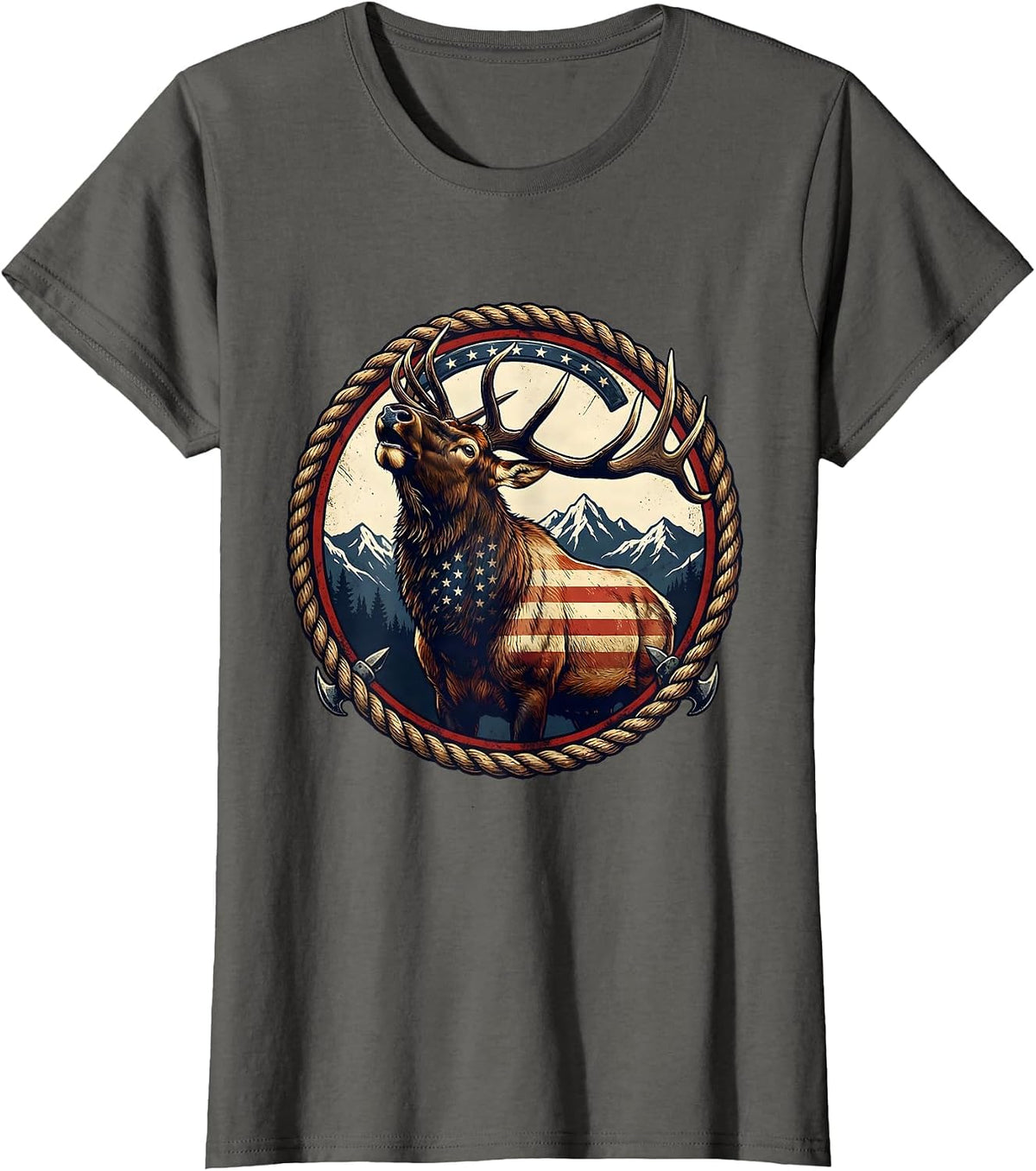 Women's Elk Bugling in Snowy Mountain Meadow T-Shirt - Asphalt Grey