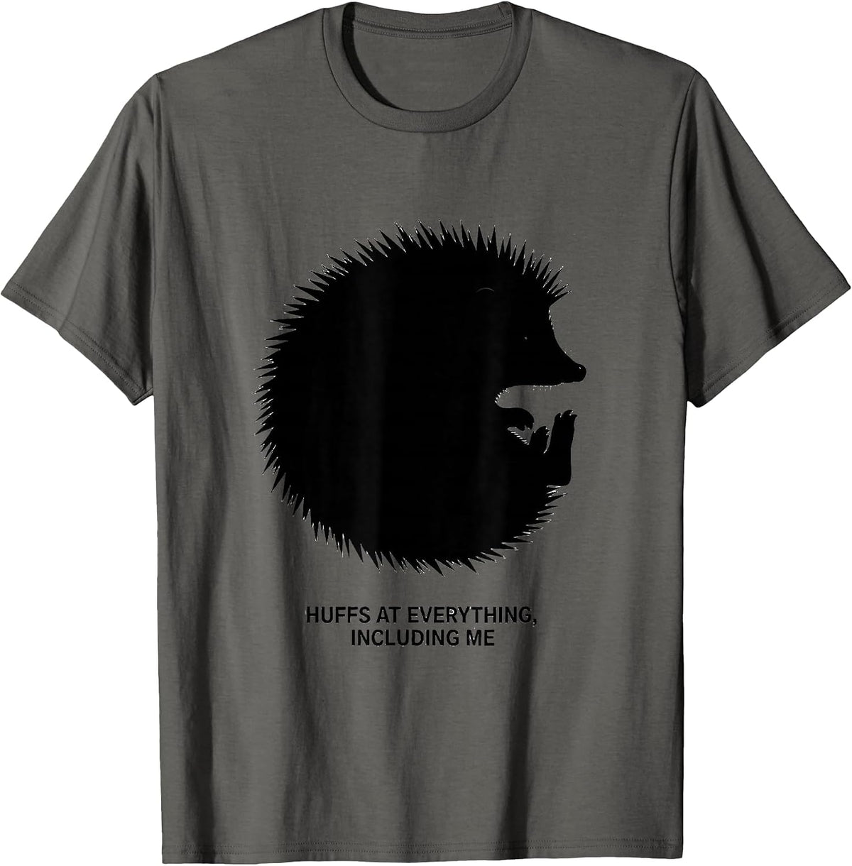 Men's Huffs At Everything, Including Me Cute Hedgehog Lover Humor T-Shirt - Asphalt Grey