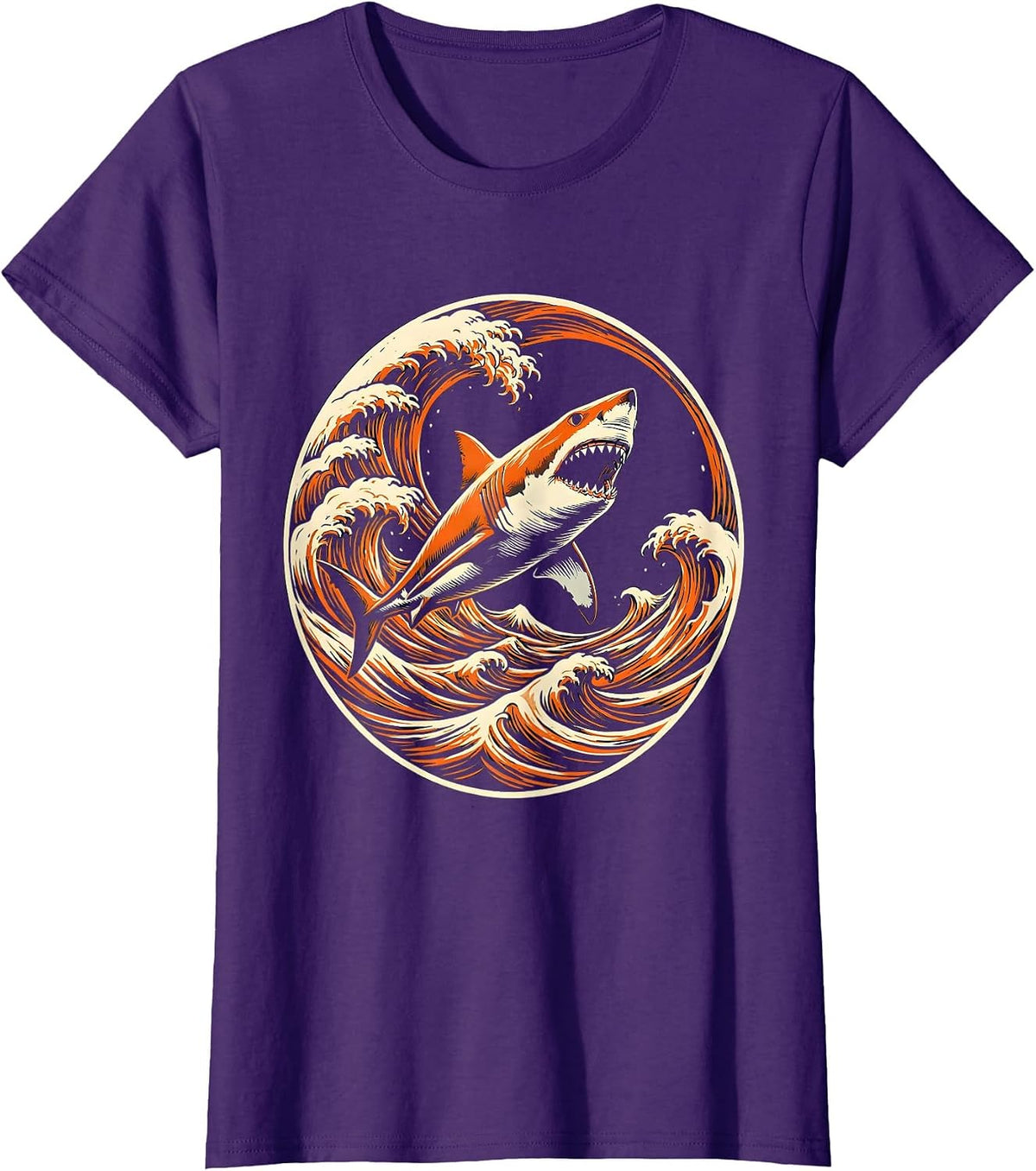 Women's Aggressive Shark Cutting Through Ocean Waves T-Shirt - Purple