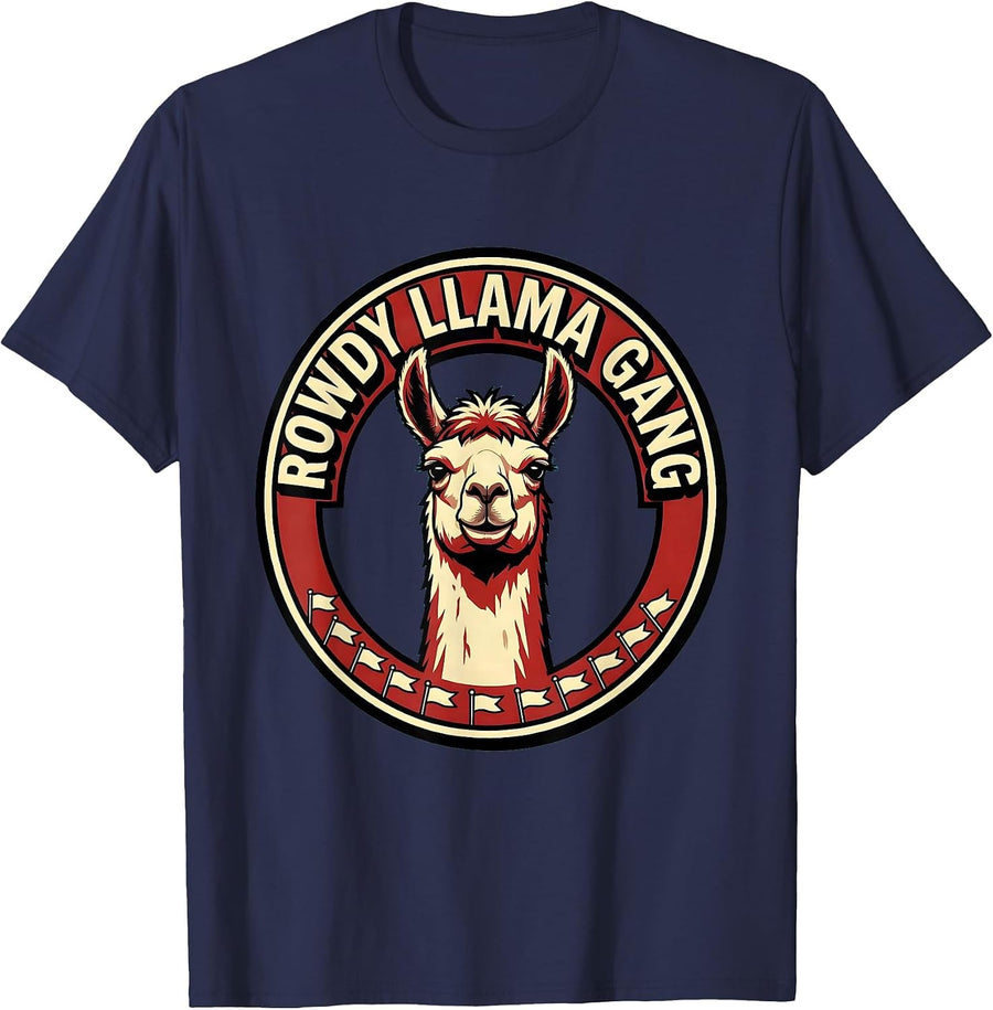 Rowdy Llama Gang Funny Llama Lover Novelty Gift T-Shirt - Navy Blue