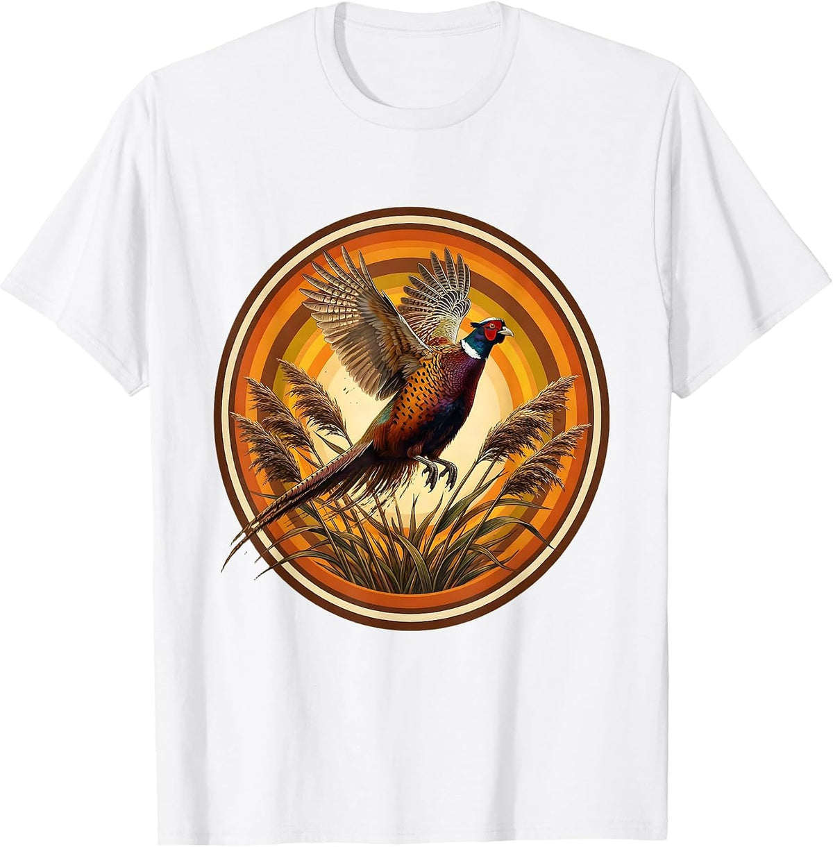 Pheasant Flush Fall Hunting Illustration T-Shirt - White
