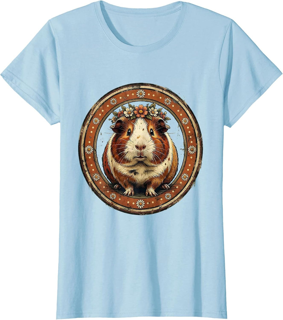 Spotted Guinea Pig Flower Crown Polka Dot Art T-Shirt - Baby Blue