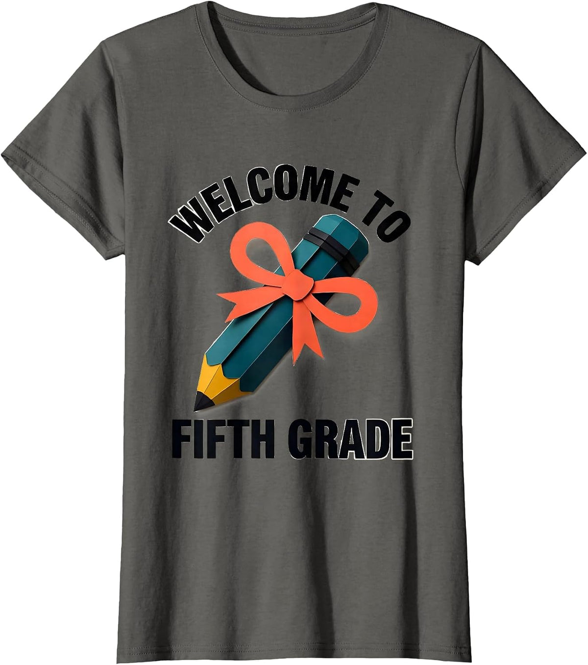 Women's Welcome To Fifth Grade Cute Back To School Coquette Bow T-Shirt - Asphalt Grey