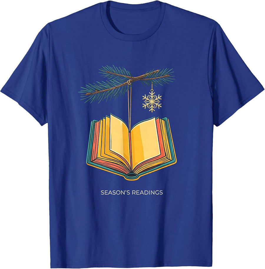Season's Readings Book Lover Christmas Ornament Reading T-Shirt - Royal Blue