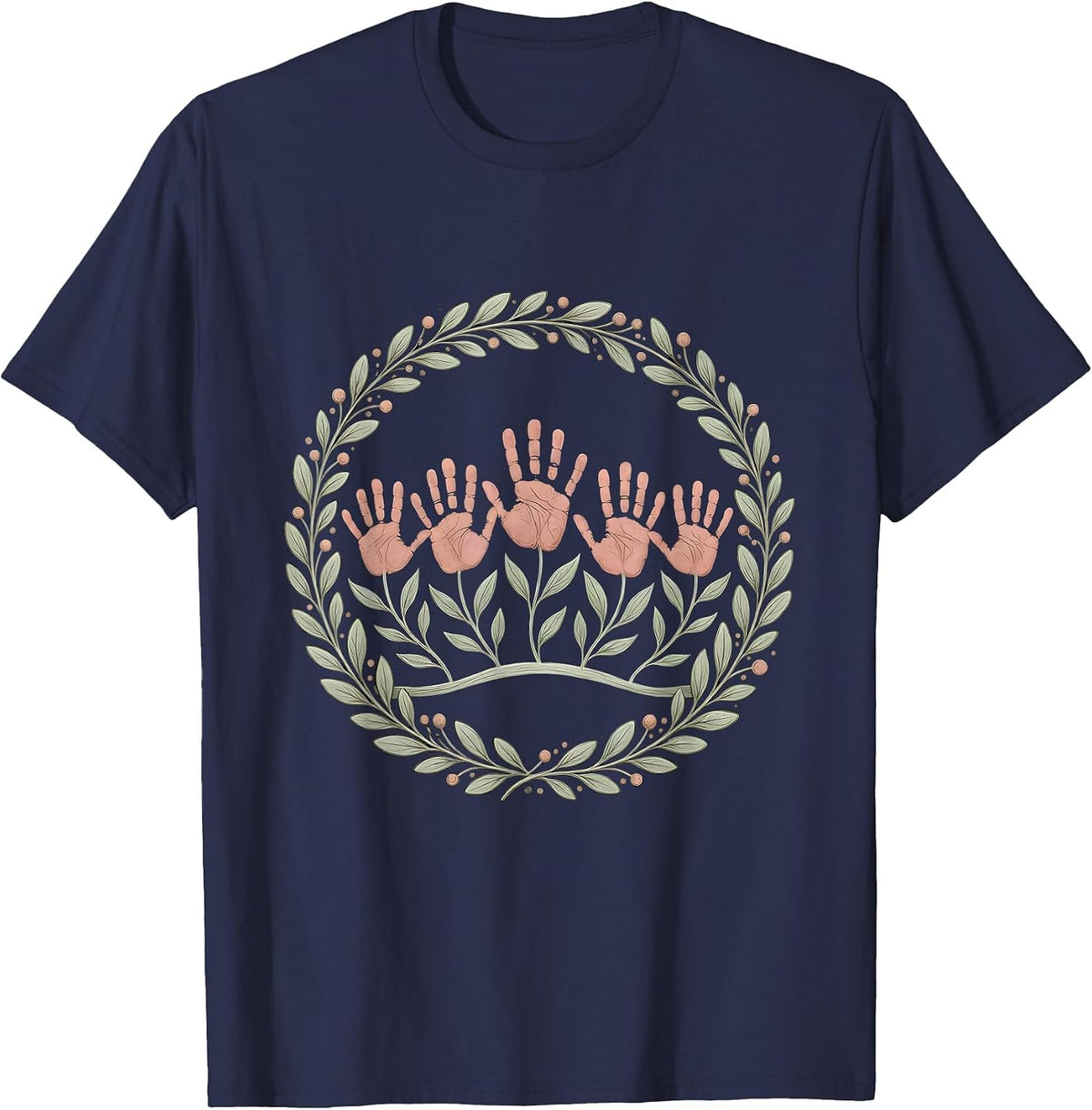 Men's Preschool Teacher Handprint Flower Garden T-Shirt - Navy Blue