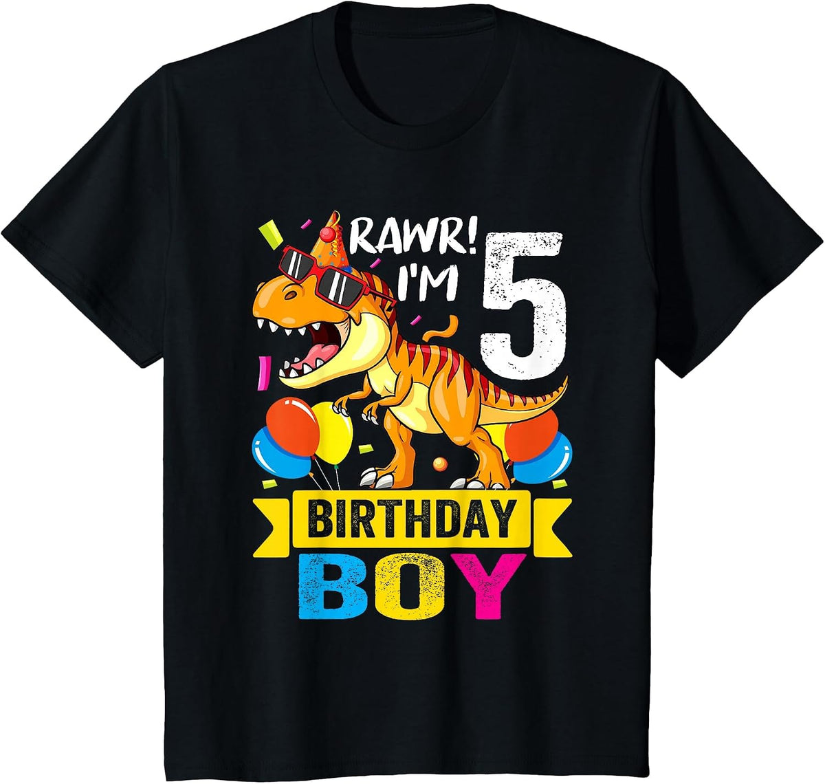 Rawr I'm 5th Birthday Boy Dinosaur T rex 5 Year Old Kids T-Shirt - Black