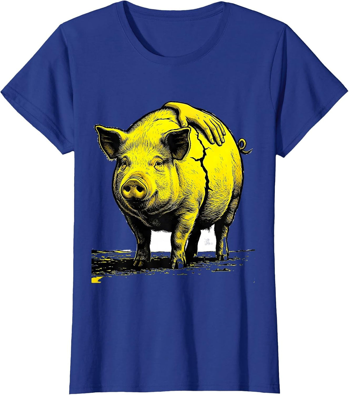 Women's Oversized Pig Stencil Farm Animal Lover Gift T-Shirt - Royal Blue