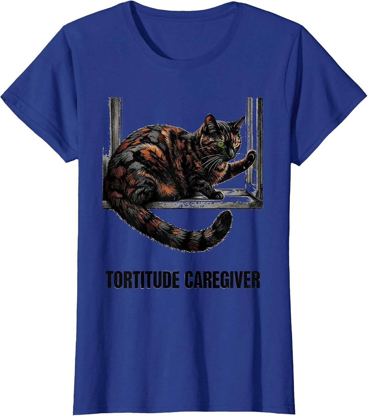 Women's Tortitude Caregiver Funny Tortie Cat Owner Tortoiseshell Cat T-Shirt - Royal Blue