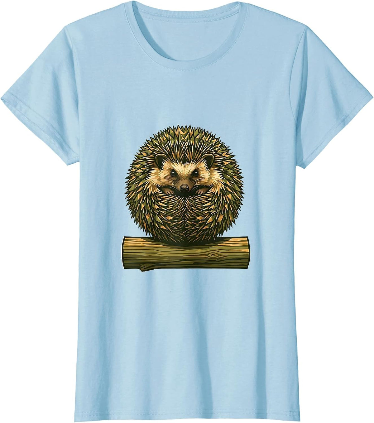 Women's Kids Camo Hedgehog Curled on Log T-Shirt - Baby Blue