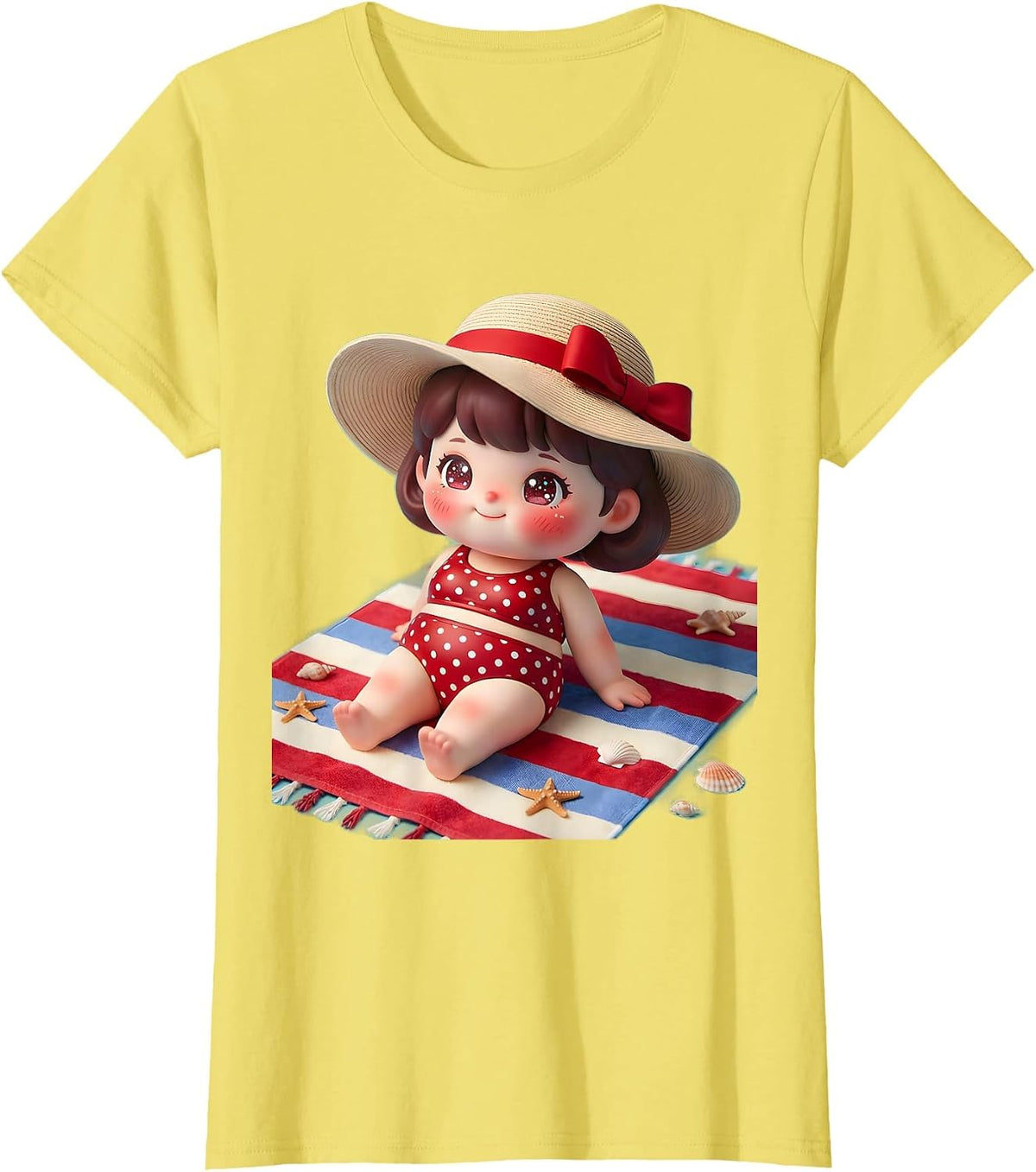 Retro Bikini Beach Towel Red White Blue Design T-Shirt - Lemon Yellow