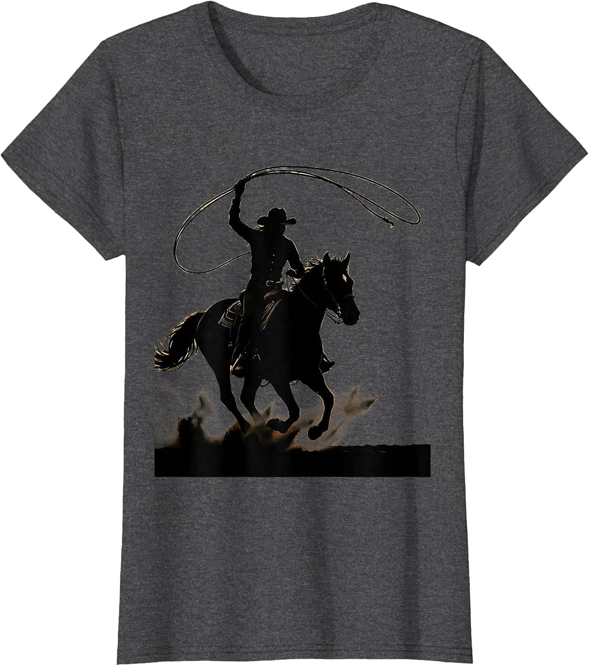 Women's Cowgirl Swinging Rope Rodeo Arena Graphic T-Shirt - Dark Heather Grey