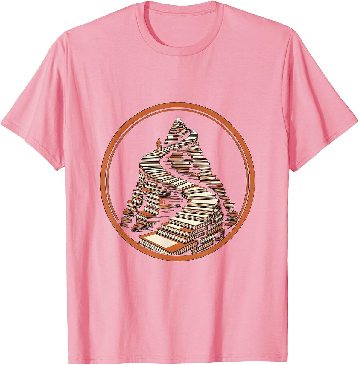 Men's Dyslexia Awareness Stacked Books Mountain Path T-Shirt - Pink