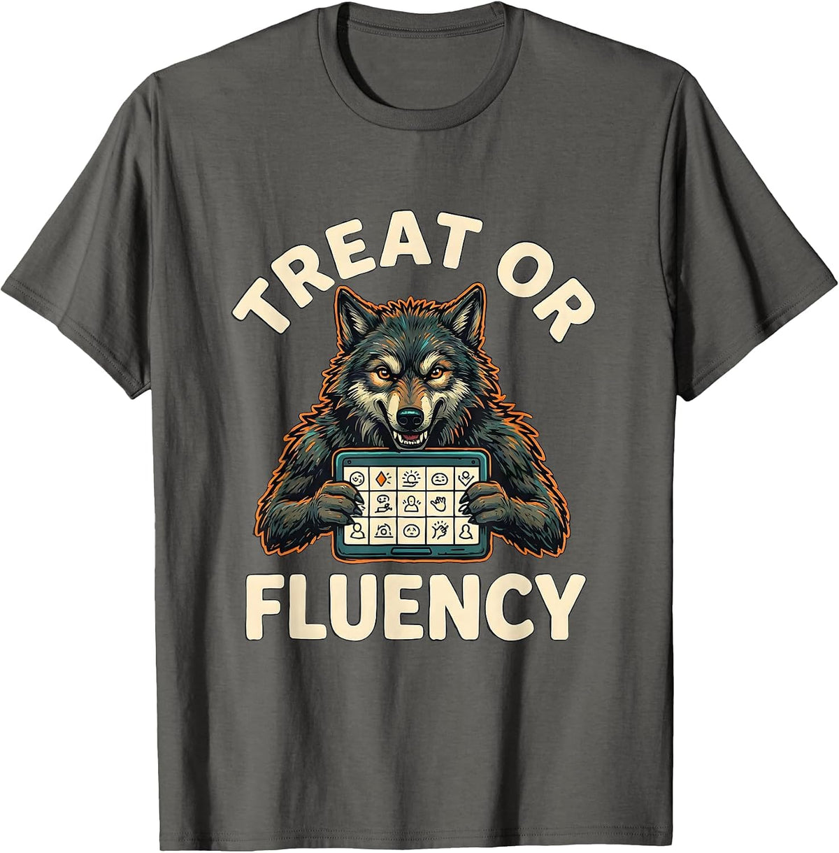 Treat Or Fluency Halloween Speech Therapy SLP Teacher Humor T-Shirt - Asphalt Grey