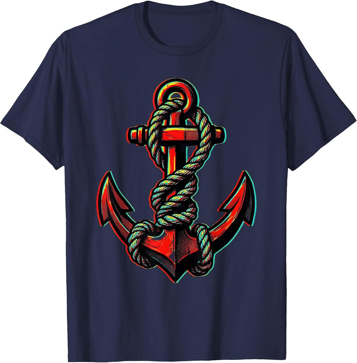 Men's Anchor Rope Knot Nautical Illustration T-Shirt - Navy Blue