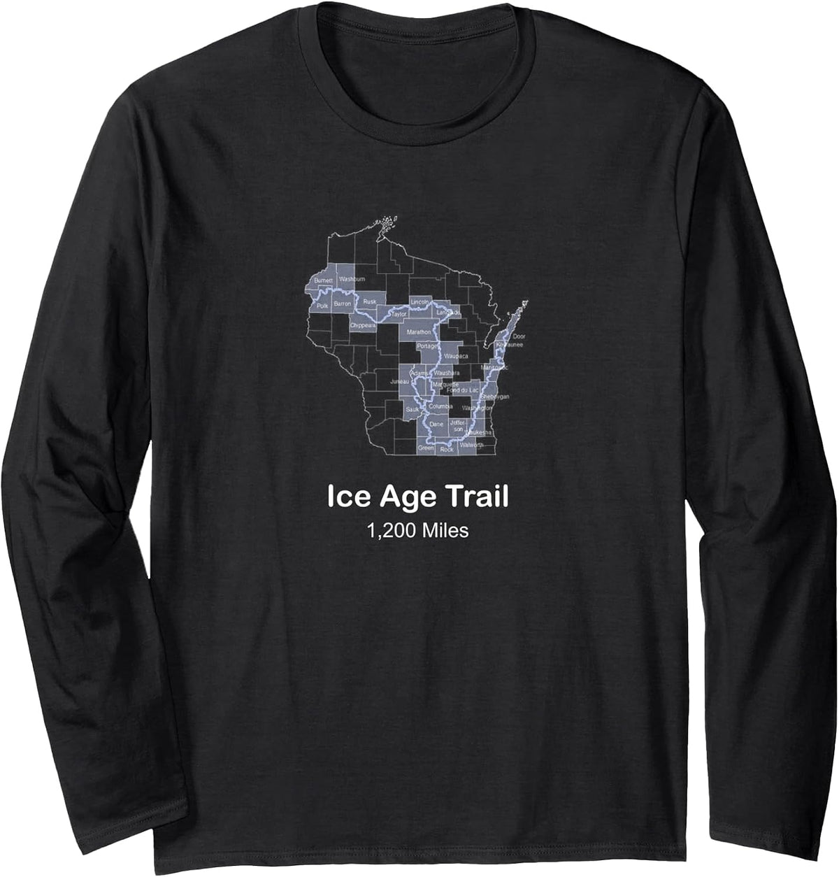 The Ice Age National Scenic Trail Long Sleeve T-Shirt - Adult Unisex Black