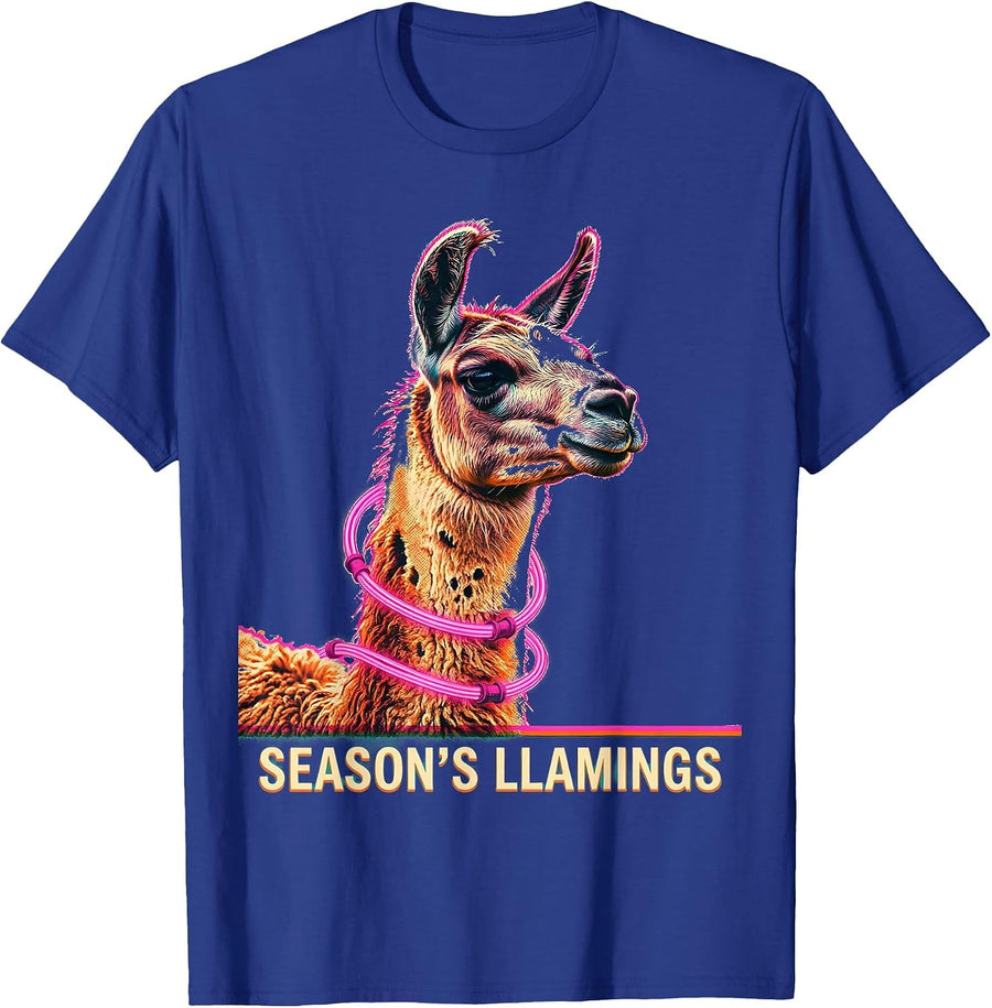 Season's Llamings Funny Llama Christmas Animal Lover Gift T-Shirt - Royal Blue