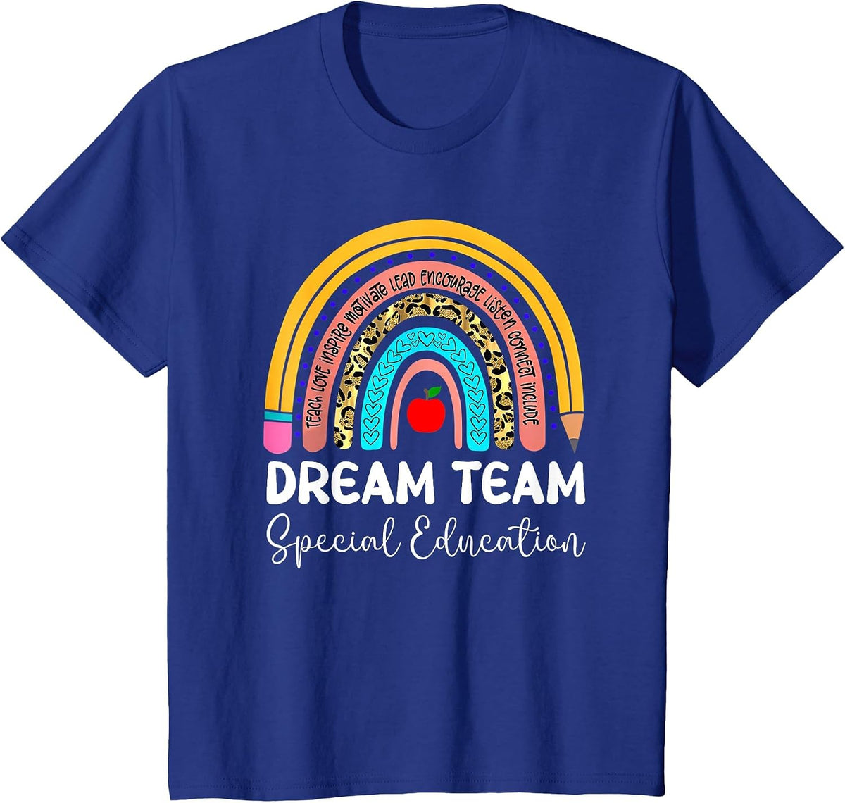 Dream Team Special Education Boho Rainbow Leopard SPED ECSE T-Shirt - Royal Blue