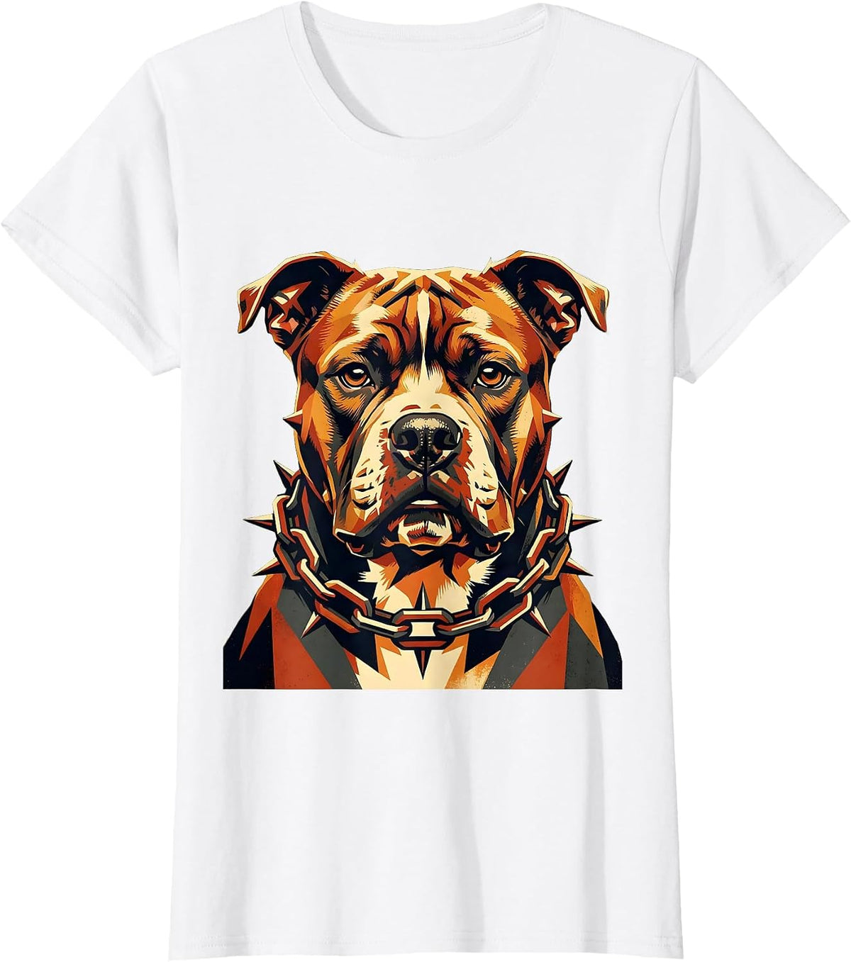 Pit Bull Spiked Chain Collar Streetwear Graphic T-Shirt - White