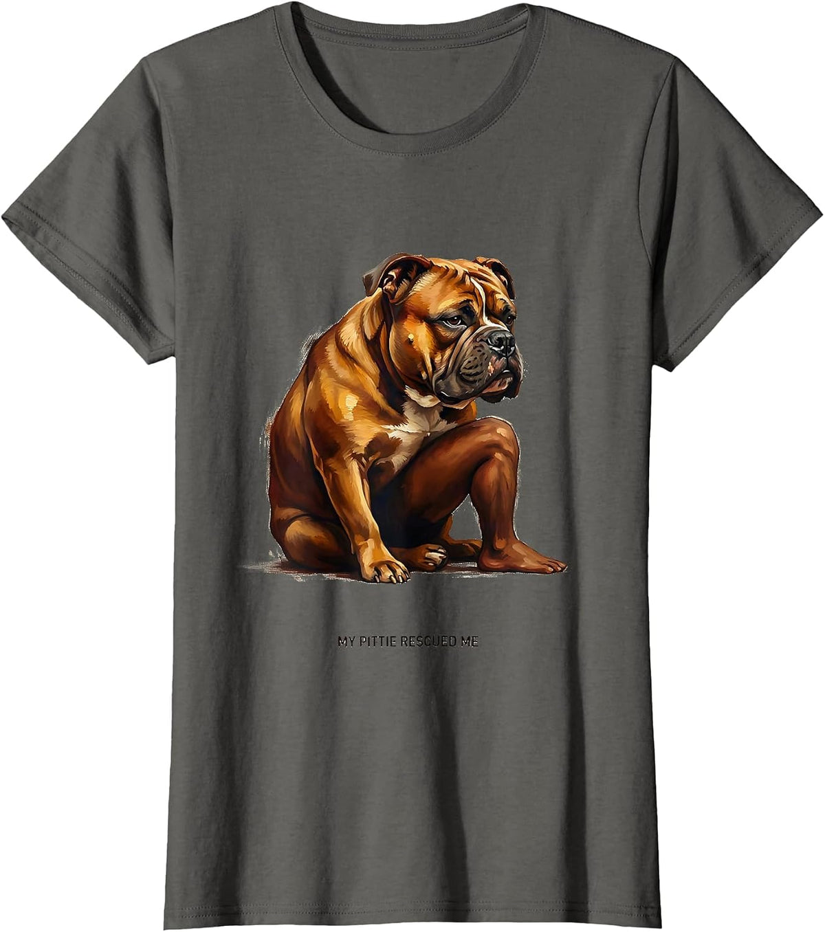 Women's My Pittie Rescued Me Funny Pitbull Dog Lover Gift T-Shirt - Asphalt Grey