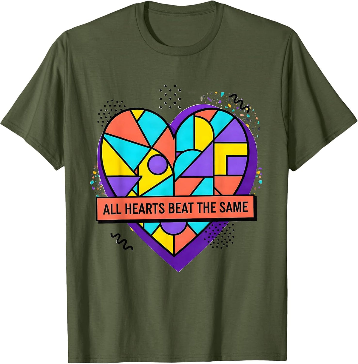 All Hearts Beat the Same Down Syndrome Awareness T-Shirt - Olive Green