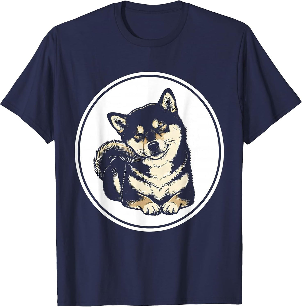 Shiba Inu Loaf Line Art Funny Dog Lover Gift T-Shirt - Navy Blue