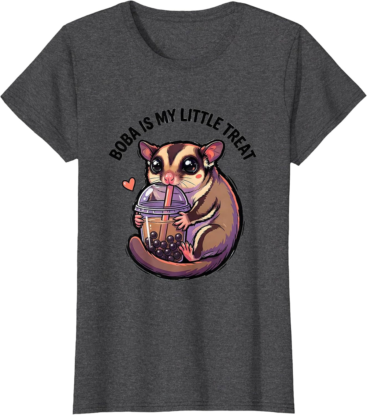 Women's Boba Is My Little Treat Cute Kawaii Sugar Glider Boba Tea T-Shirt - Dark Heather Grey