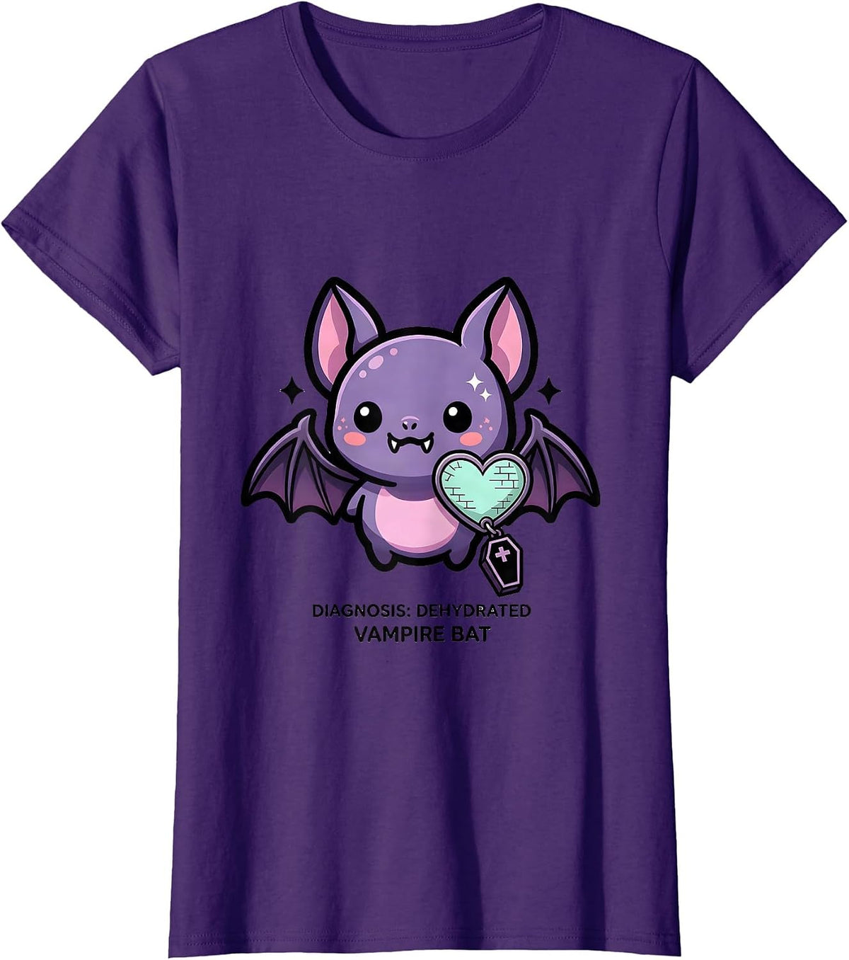 Women's Diagnosis: Dehydrated, Vampire Bat Pastel Goth Kawaii T-Shirt - Purple