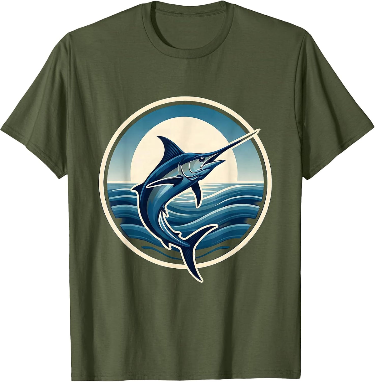 Gulf of America Blue Marlin Ocean Break T-Shirt - Olive Green