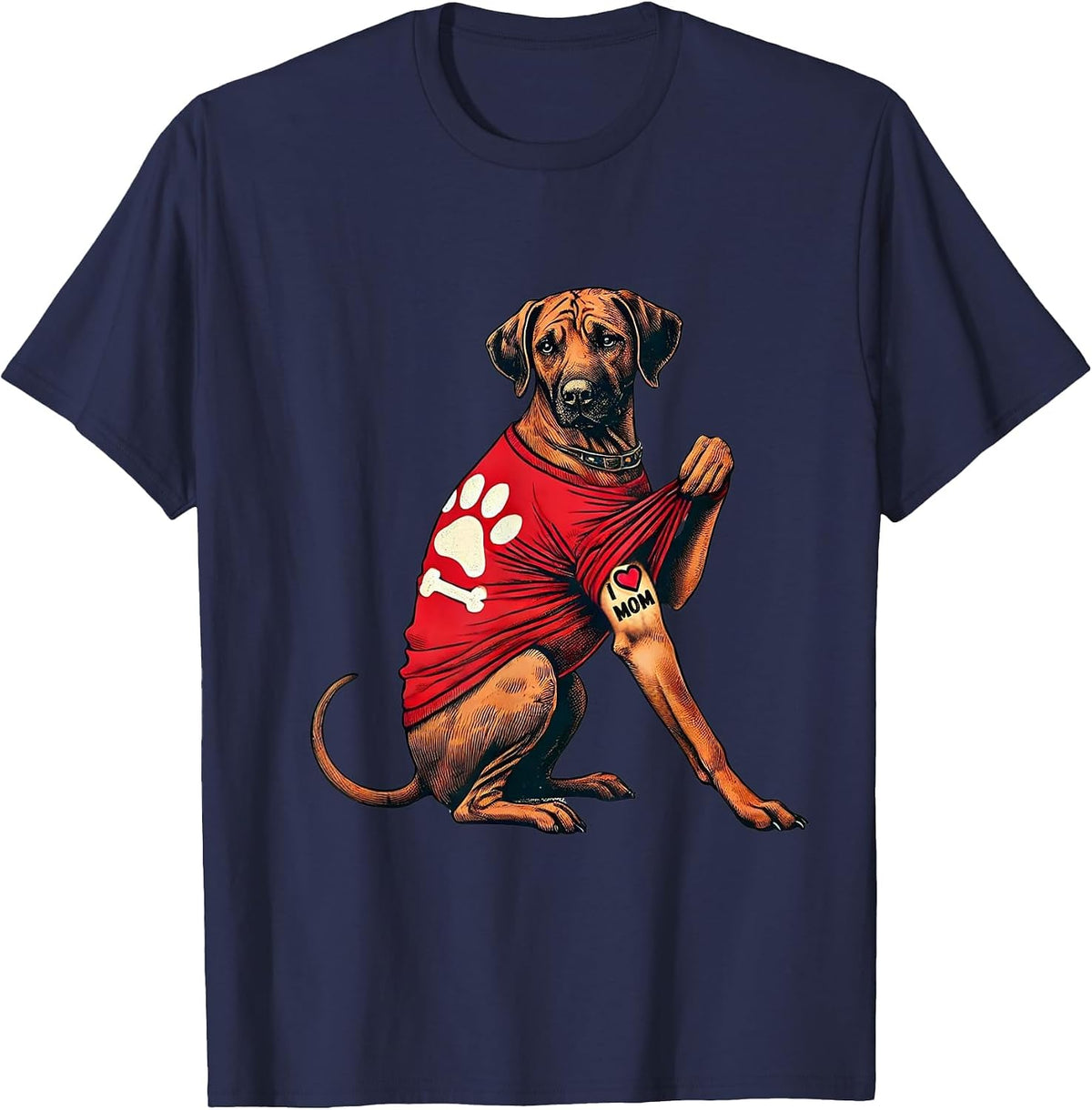 Funny I Love Mom Tattoo Rhodesian Ridgeback Mom for Women T-Shirt - Navy Blue