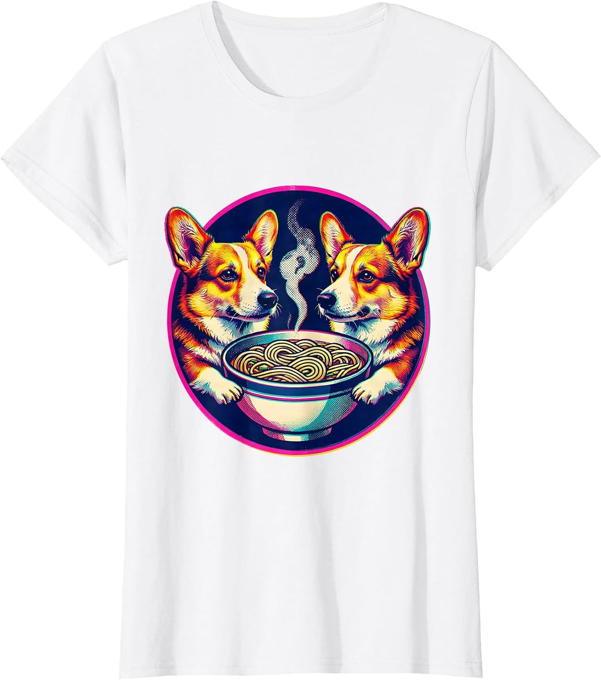 Corgi Ramen Buddies Cute Dog Noodle Bowl Art T-Shirt - White