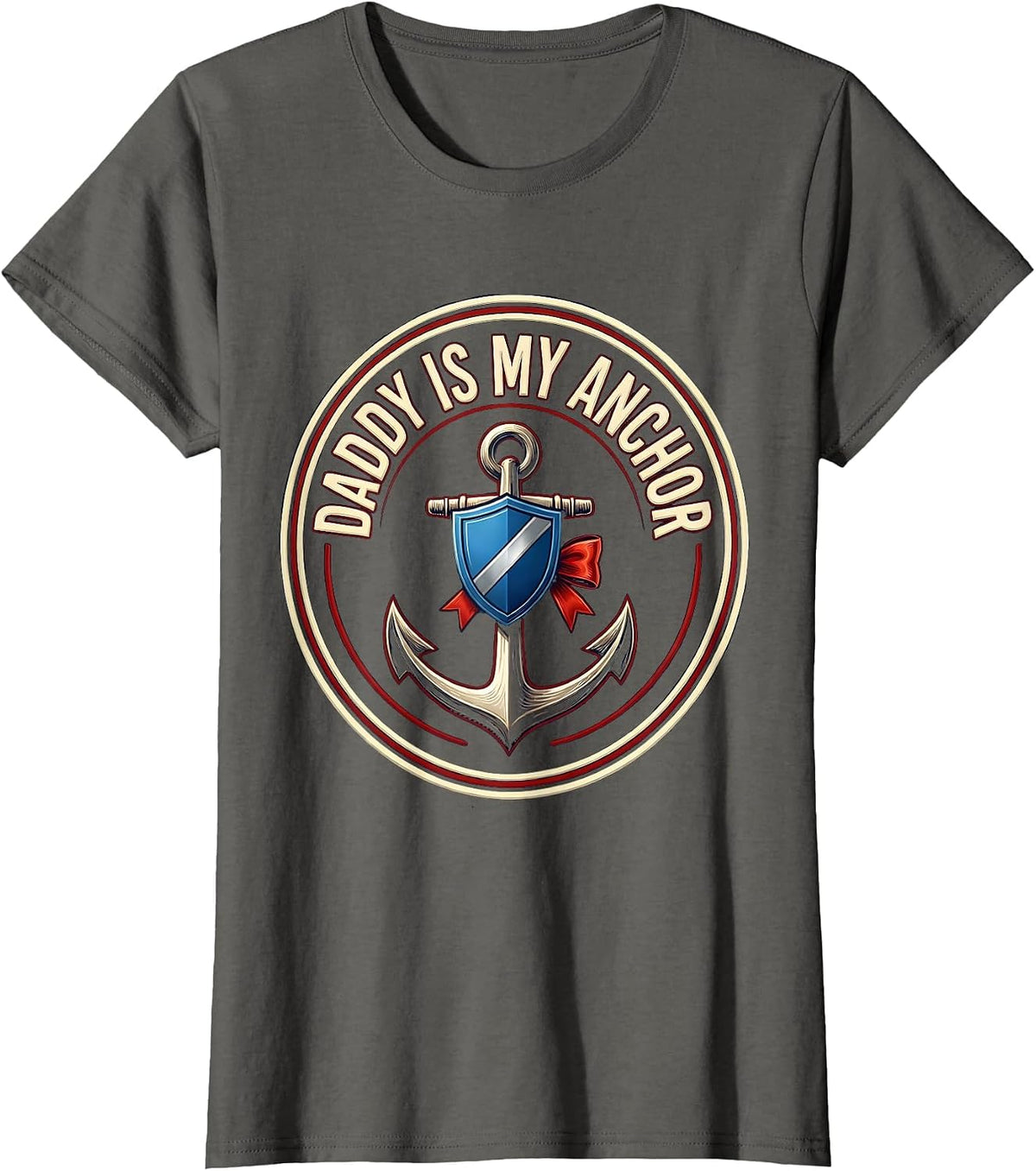 Women's Daddy Is My Anchor Police Officer Dad Thin Blue Line Hero T-Shirt - Asphalt Grey
