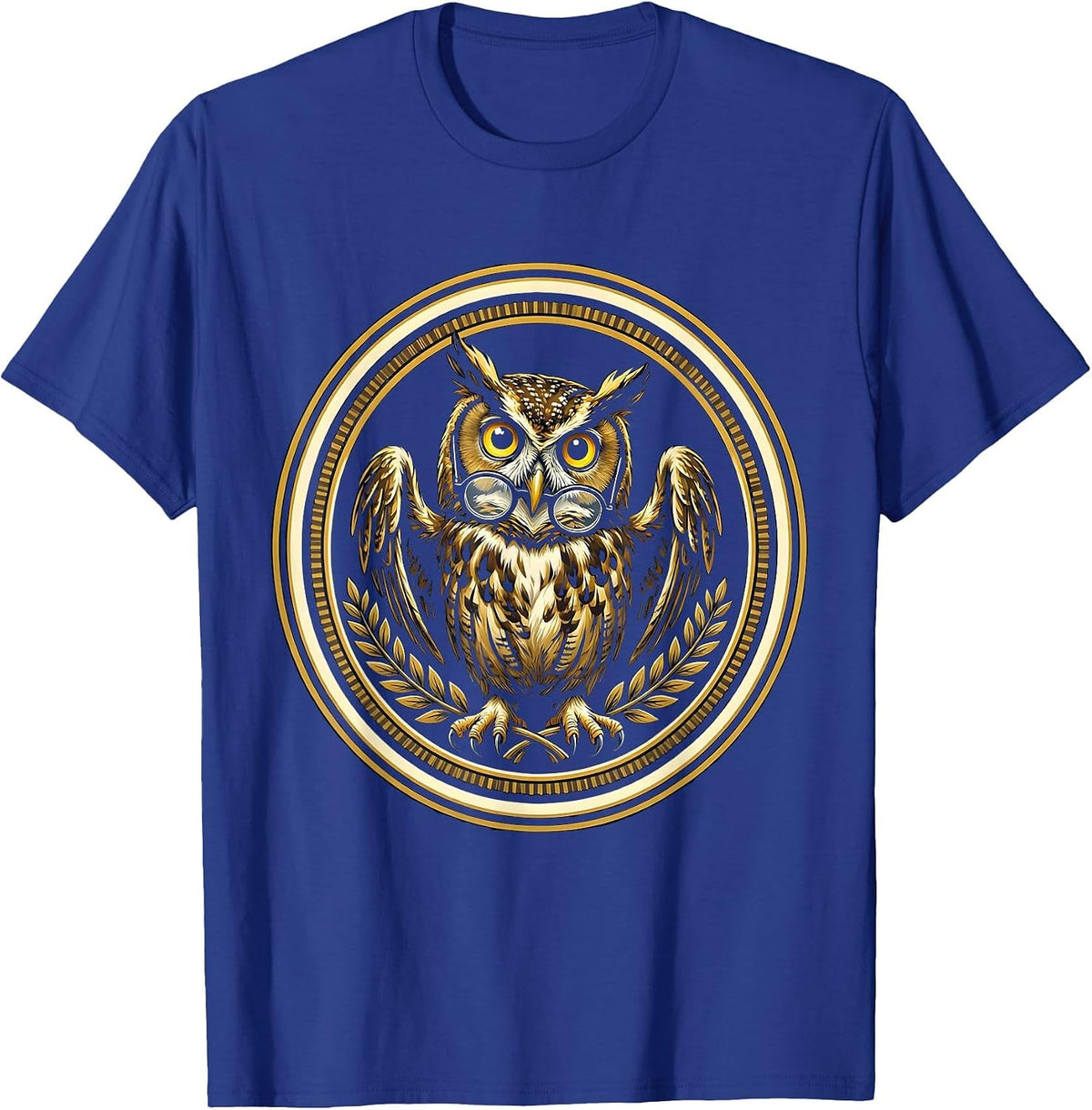 Men's Confused Owl in Glasses Funny Bookworm Design T-Shirt - Royal Blue
