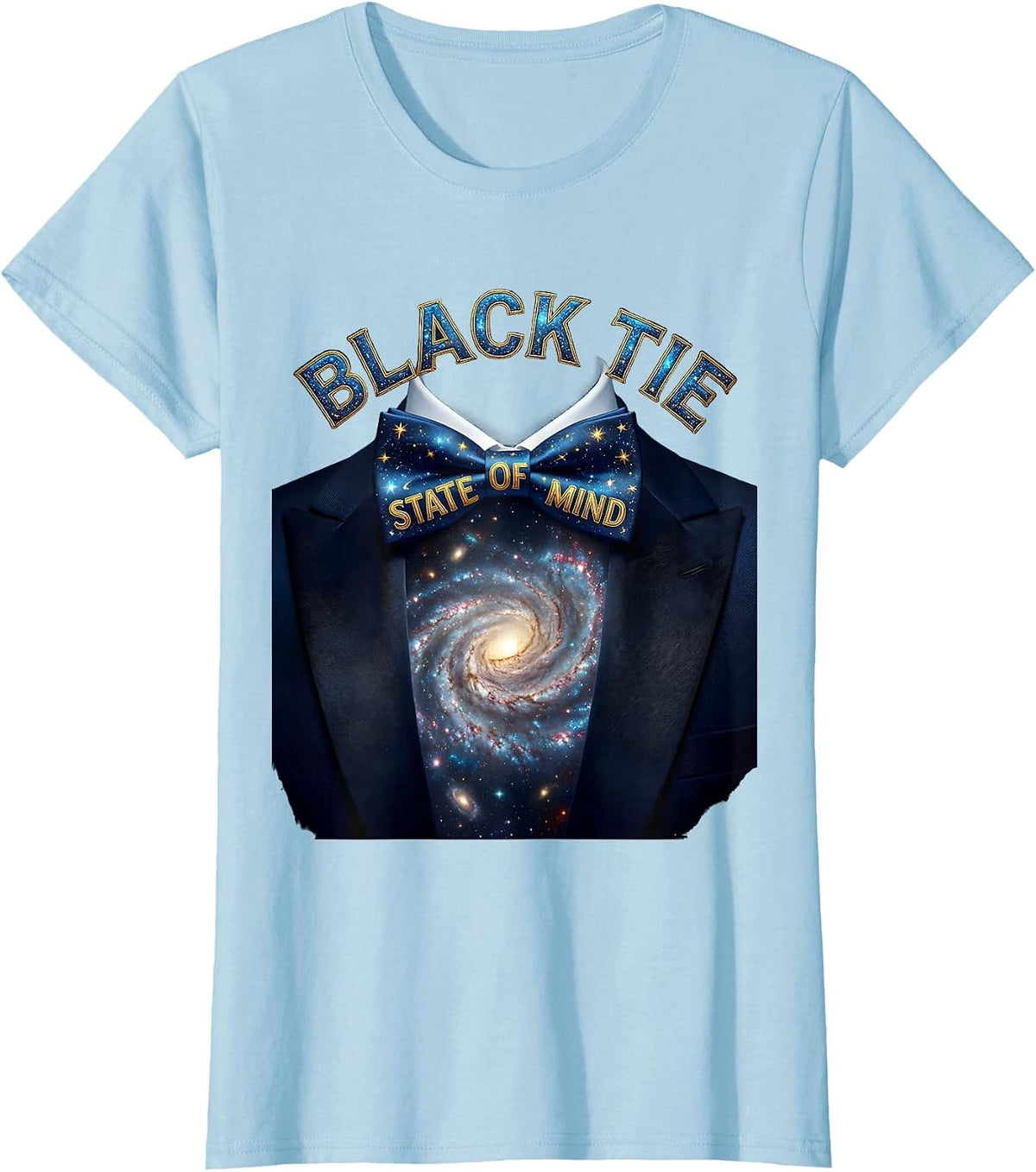 Black Tie State of Mind Tuxedo Graphic Design T-Shirt - Baby Blue