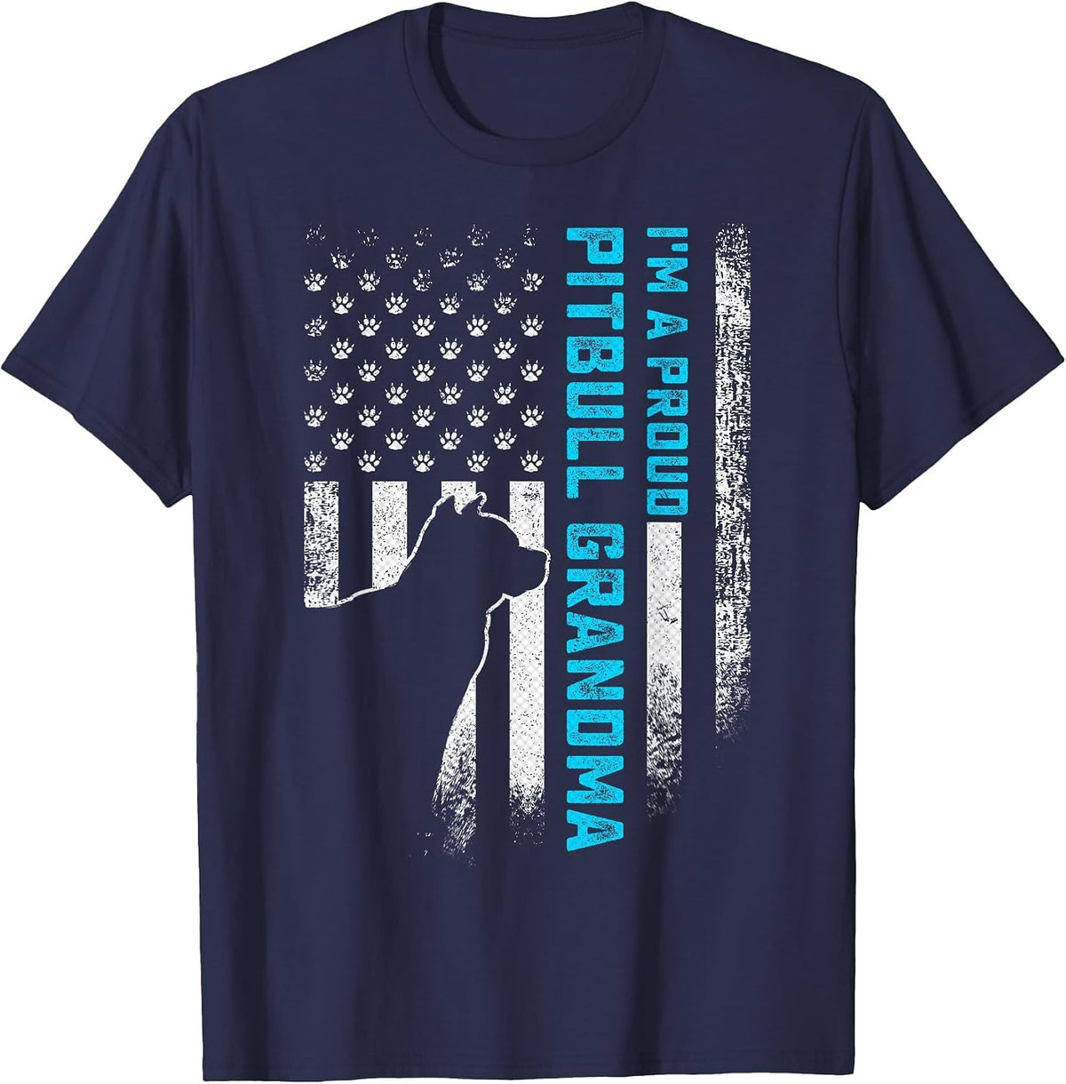 Vintage American Flag I'm A Proud Pitbull Grandma Pittie Dog T-Shirt - Navy Blue