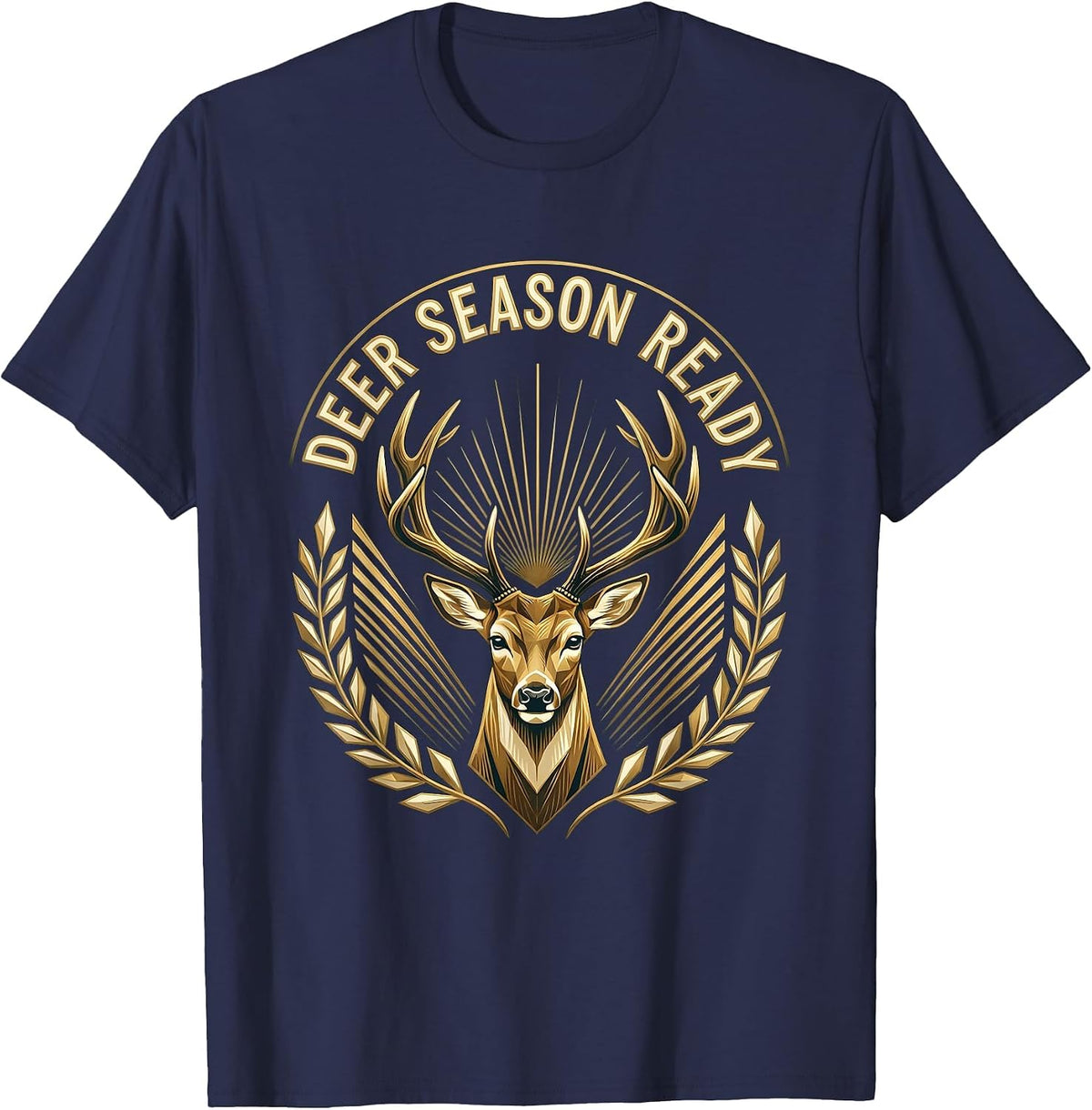 Deer Season Ready Camo Hunting Design T-Shirt - Navy Blue