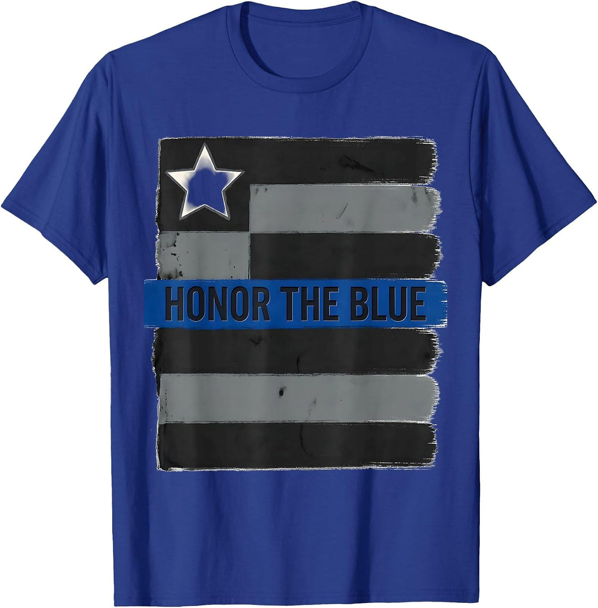 Men's Honor The Blue Stencil Thin Blue Line Police Support T-Shirt - Royal Blue