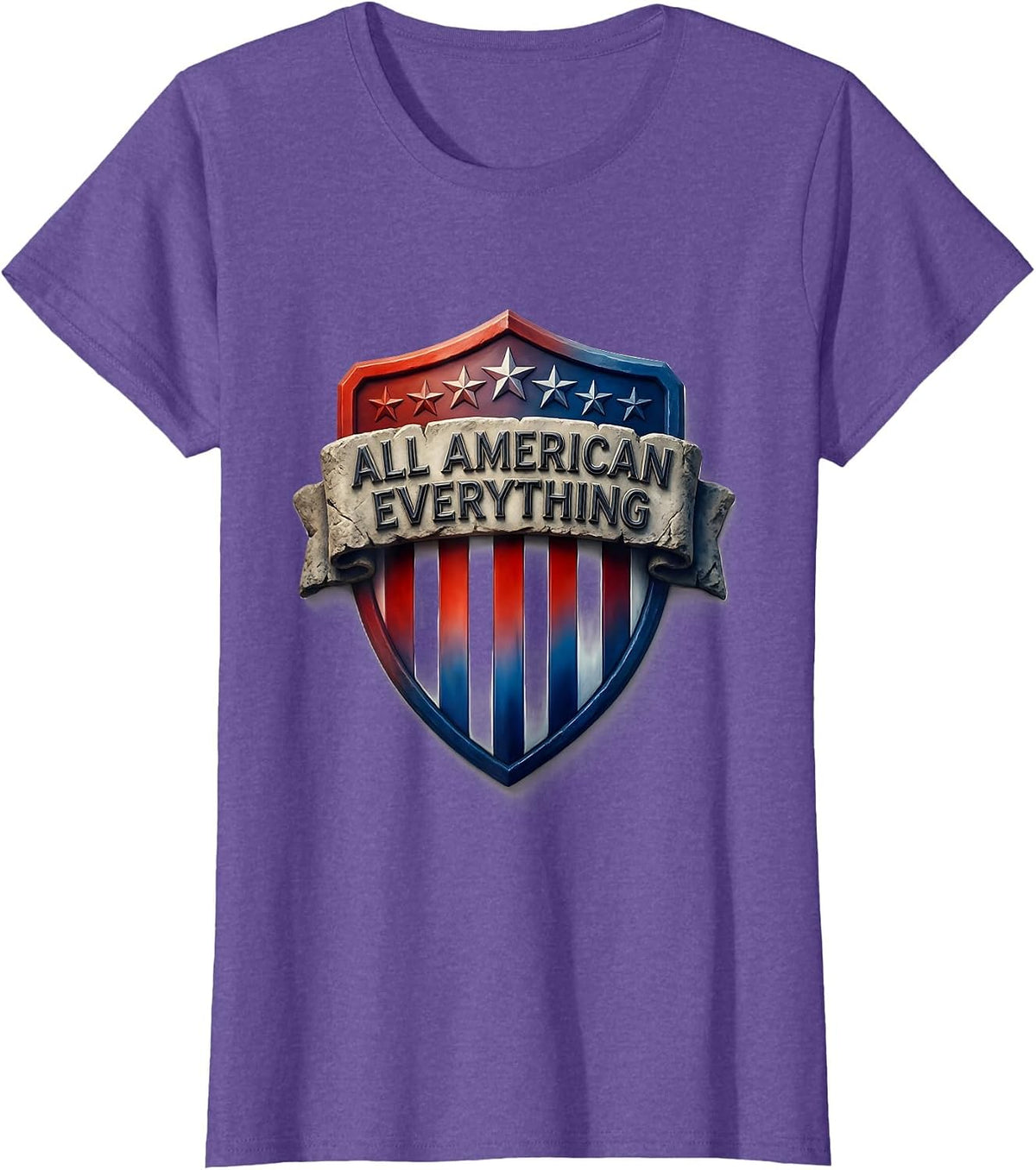 All American Everything Red White and Blue Design T-Shirt - Purple Heather