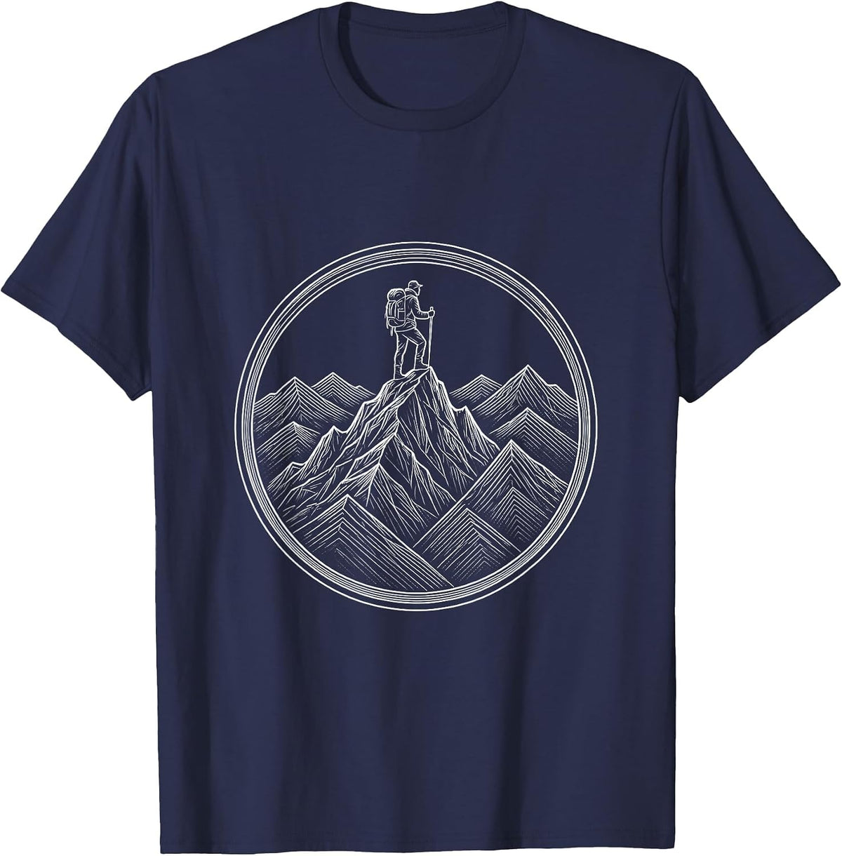 Trailblazer Mountain Peak Hiker Silhouette T-Shirt - Navy Blue