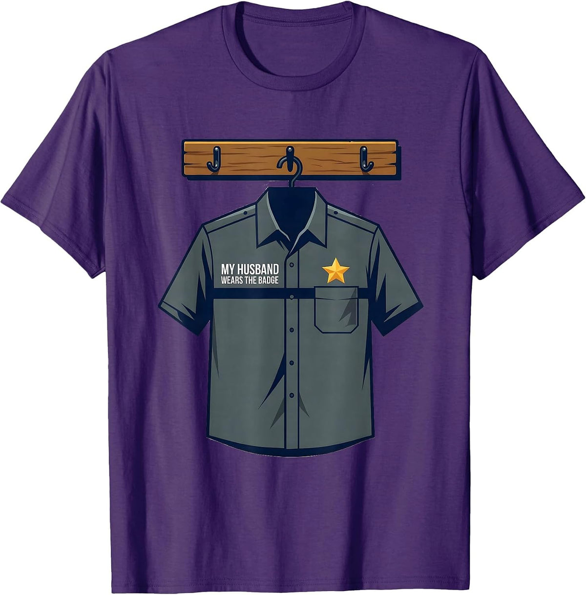 My Husband Wears The Badge Thin Blue Line Police Support T-Shirt - Purple