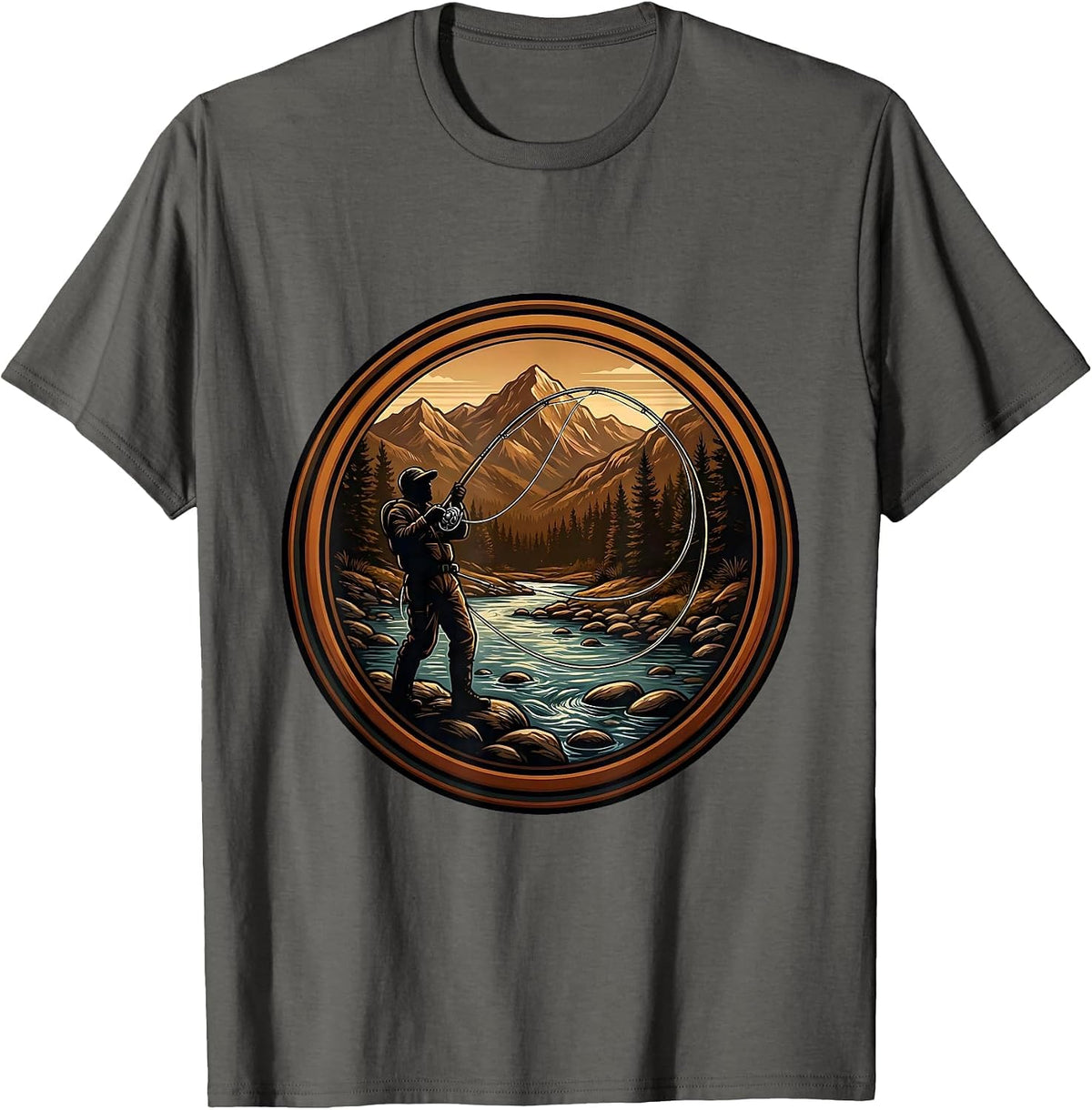 Men's Fly Fisherman Casting Wide Arc Loop Graphic T-Shirt - Asphalt Grey