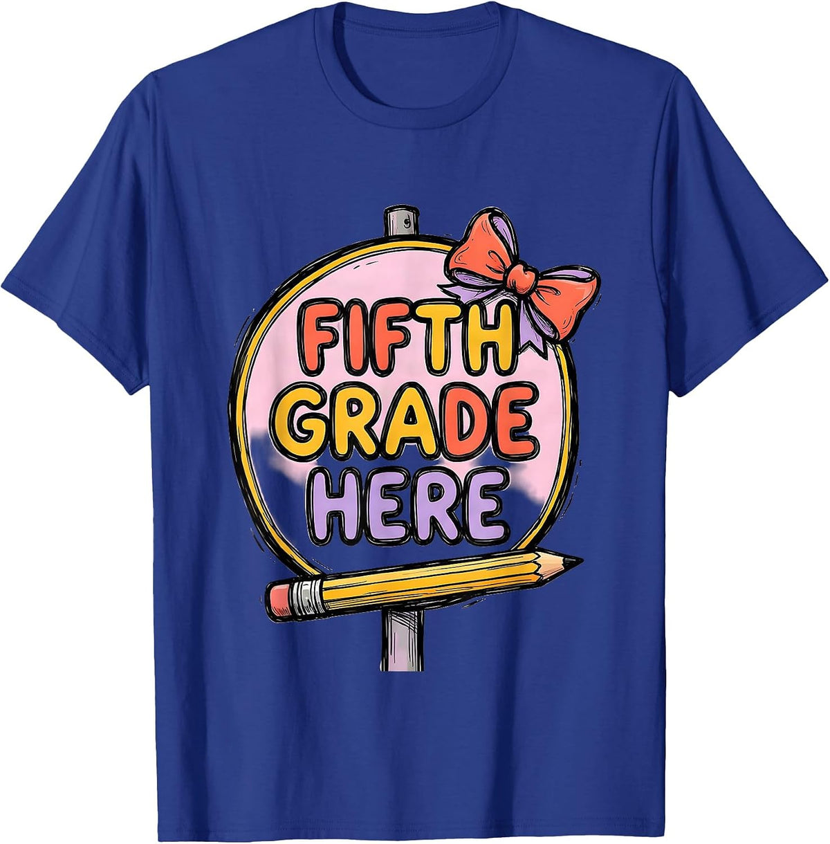 Men's Fifth Grade Here Coquette Bow Back to School Pencil Humor T-Shirt - Royal Blue