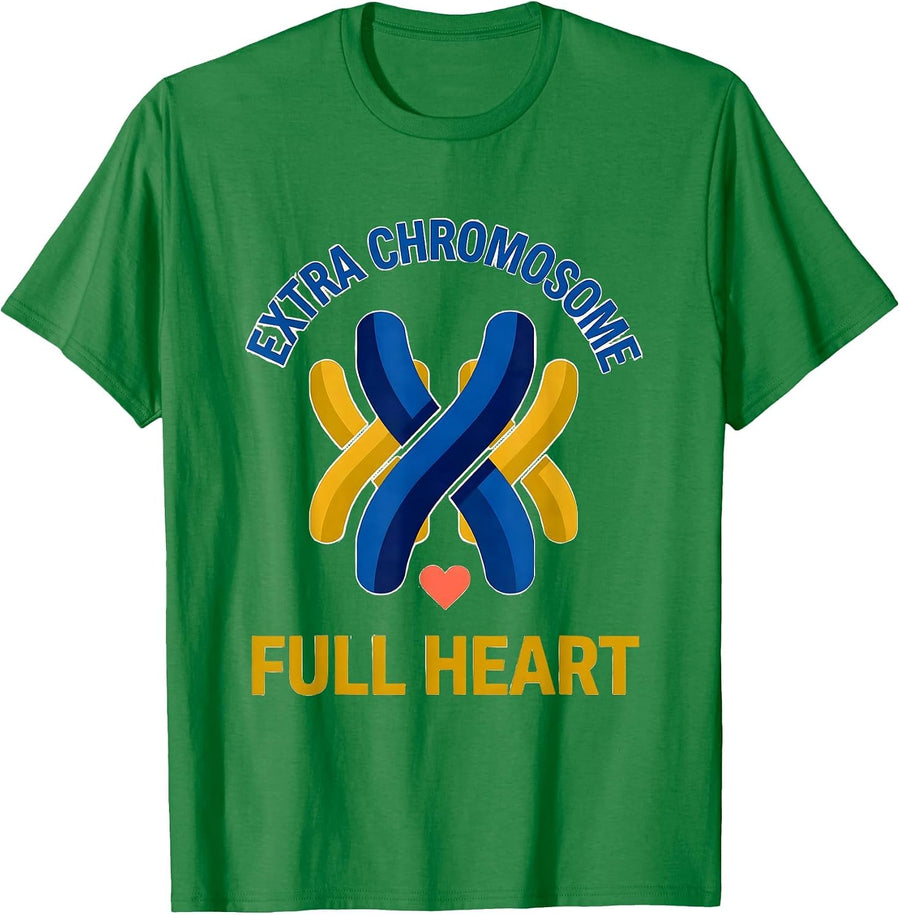 Men's Extra Chromosome Full Heart Down Syndrome Awareness Support T-Shirt - Kelly Green