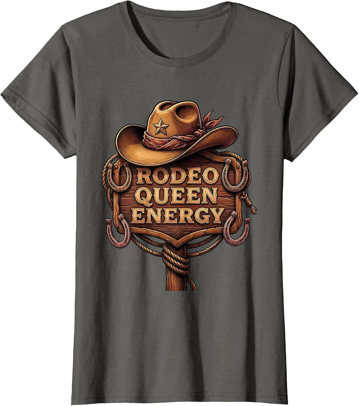 Women's Rodeo Queen Energy Cowgirl Design T-Shirt - Asphalt Grey
