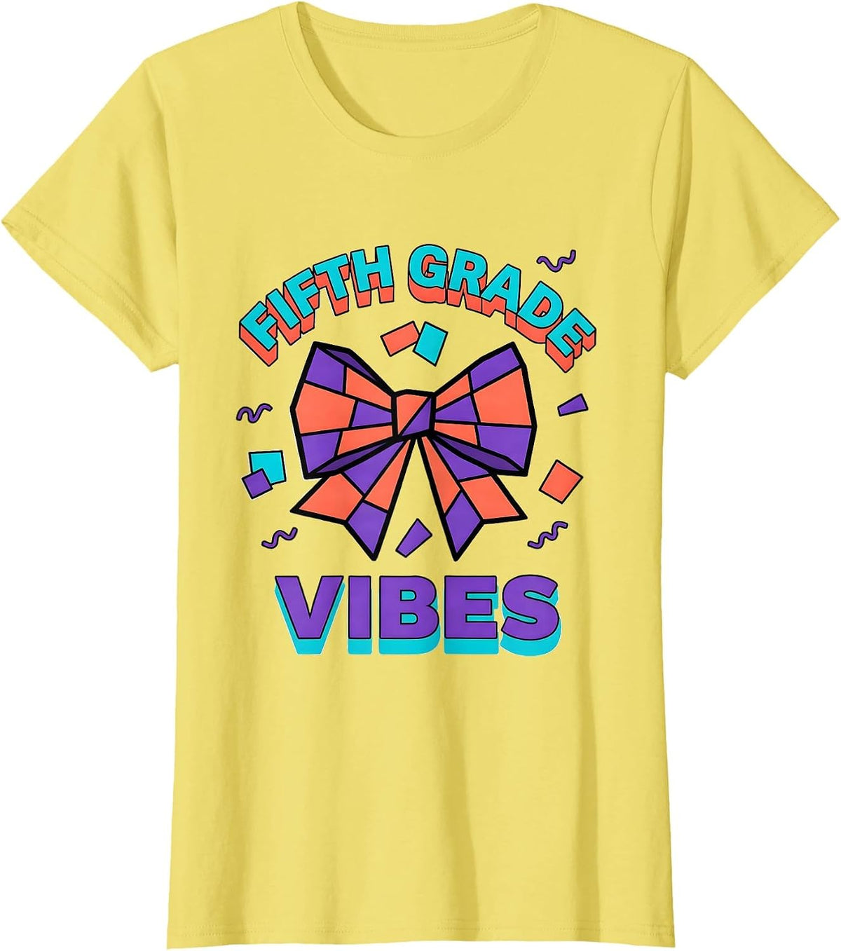 Women's Fifth Grade Vibes Memphis Postmodern Coquette Bow Back T-Shirt - Lemon Yellow