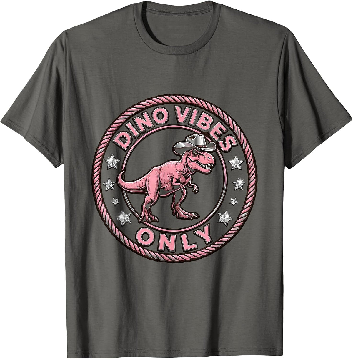 Dino Vibes Only Dinosaur Graphic Design T-Shirt - Asphalt Grey