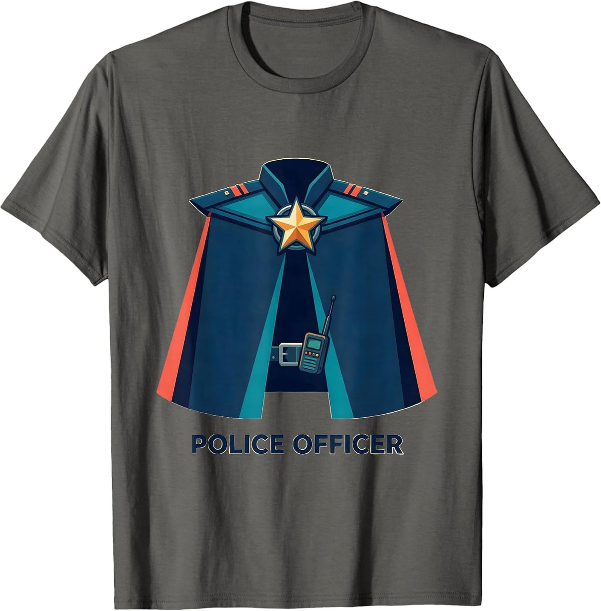 Police Officer Flat Vector Halloween Costume Kids Adults T-Shirt - Asphalt Grey
